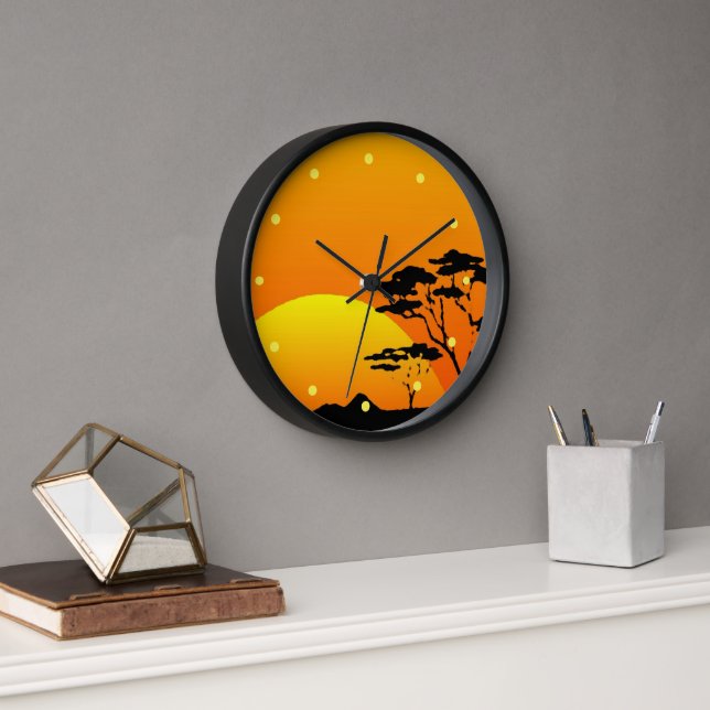 Beautiful Africa Safari Bright Orange Sunset Clock (Office)