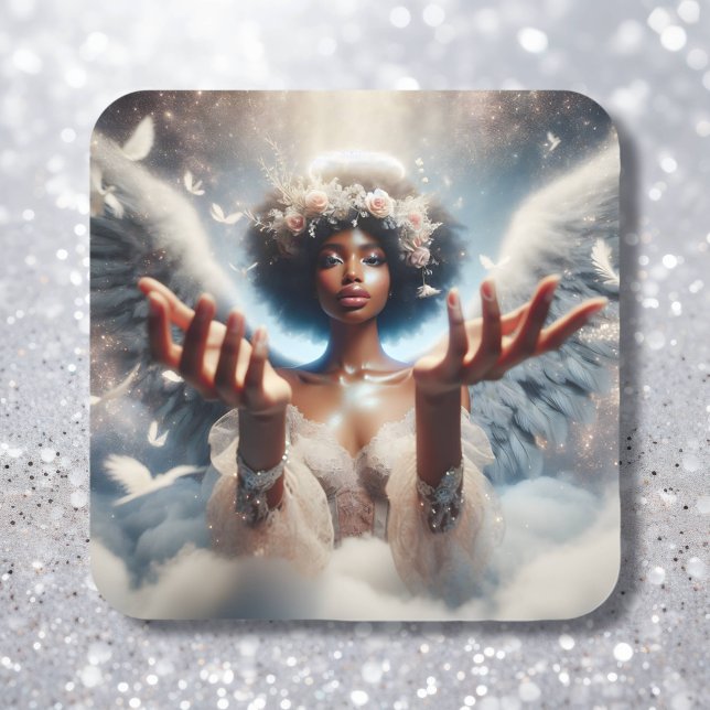 Beautiful African-American Angel Ethereal Square Sticker (Creator Uploaded)