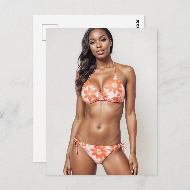 Beautiful African American Bikini Model In Peach Postcard (Front/Back)