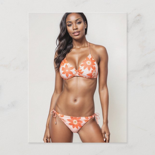 Beautiful African American Bikini Model In Peach Postcard (Front)