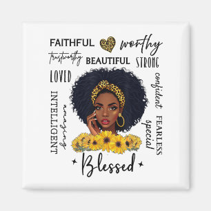 Beautiful African American Black Woman Sunflower L Magnet