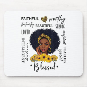 Beautiful African American Black Woman Sunflower L Mouse Mat