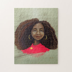 beautiful African American girl artwork Puzzle