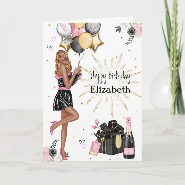 Beautiful African American Girl Happy Birthday Hol Holiday Card (Front)
