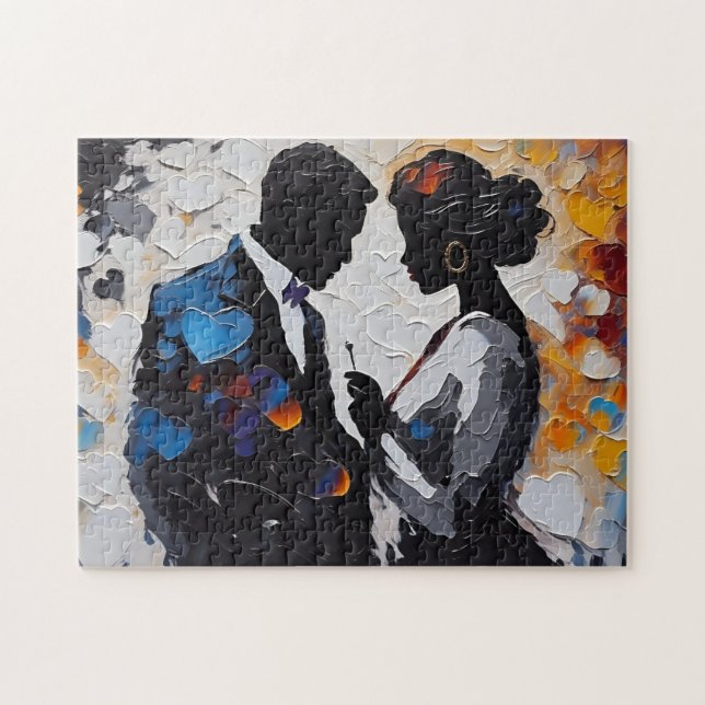 Beautiful African American Romantic Man and Woman Jigsaw Puzzle (Horizontal)