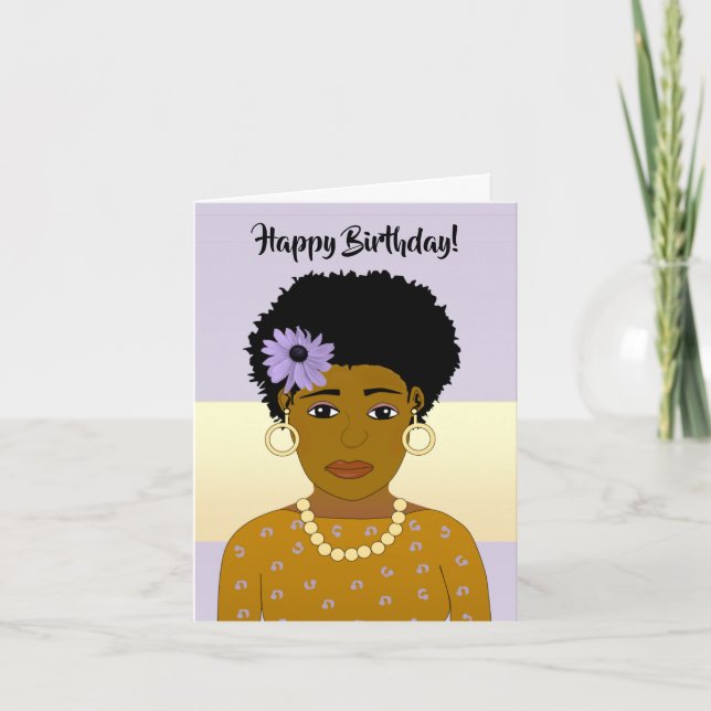 Beautiful African American Woman Birthday Thank You Card (Front)