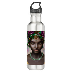 Beautiful African-American Woman with Flowers 710 Ml Water Bottle