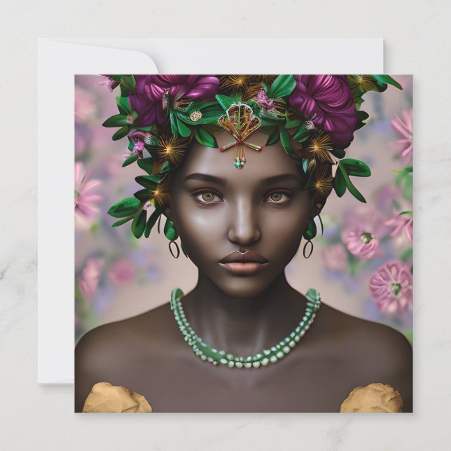 Beautiful African-American Woman with Flowers Card (Front)