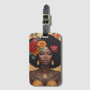 Beautiful African American Woman With Flowers Luggage Tag
