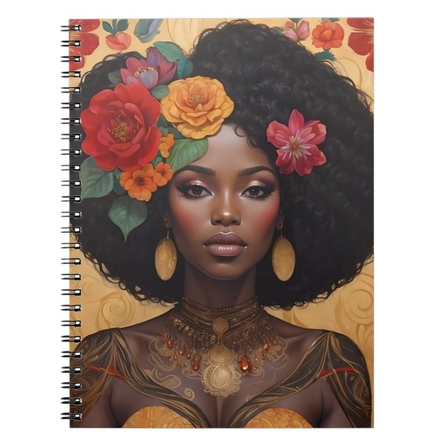 Beautiful African American Woman With Flowers Notebook (Front)