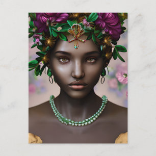 Beautiful African-American Woman with Flowers Postcard