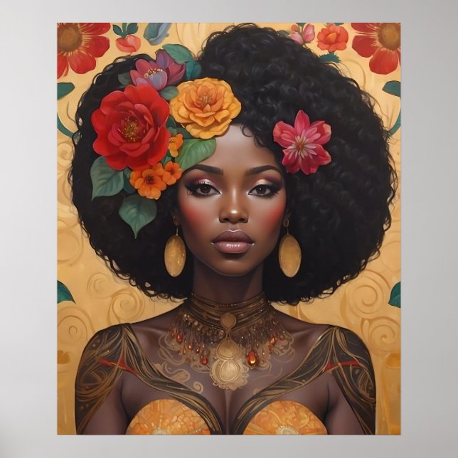 Beautiful African American Woman With Flowers Poster (Front)
