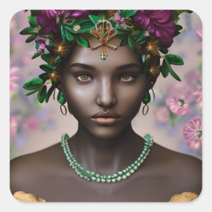 Beautiful African-American Woman with Flowers Square Sticker