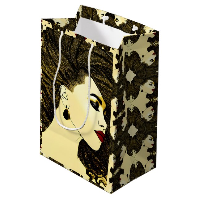 Beautiful African American Woman With Locs Medium Gift Bag (Back Angled)