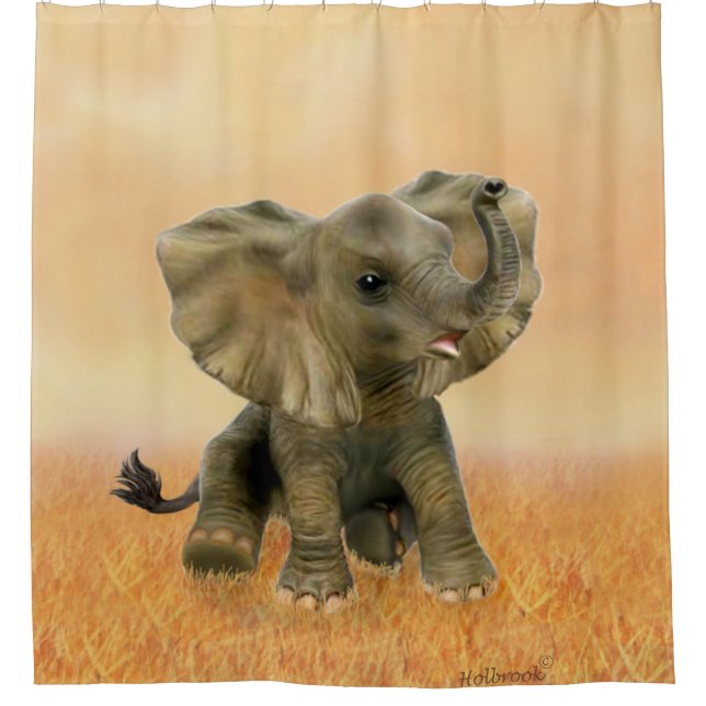 Beautiful African Baby Elephant Shower Curtain (Front)