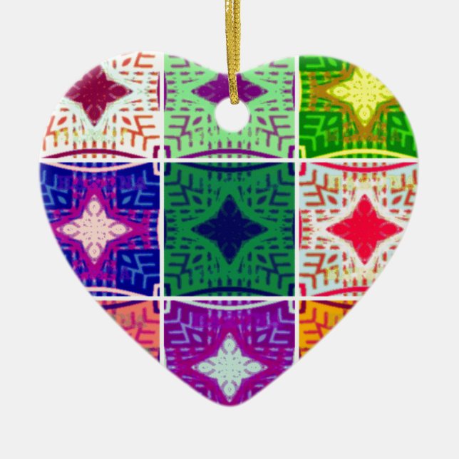 Beautiful African Chequered Art Print Ceramic Tree Decoration (Front)