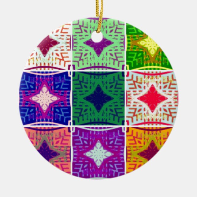 Beautiful African Chequered Art Print Ceramic Tree Decoration (Front)