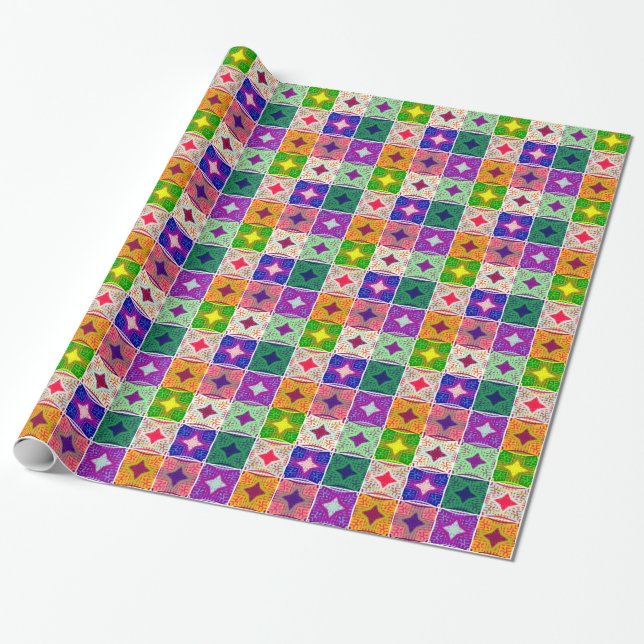 Beautiful African Chequered Art Print Wrapping Paper (Unrolled)