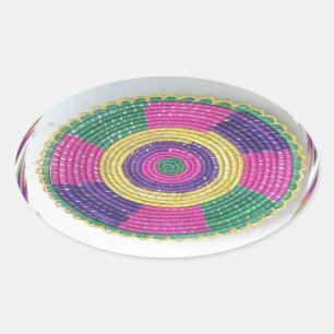Beautiful African colourful woven Craft Tribal Art Oval Sticker