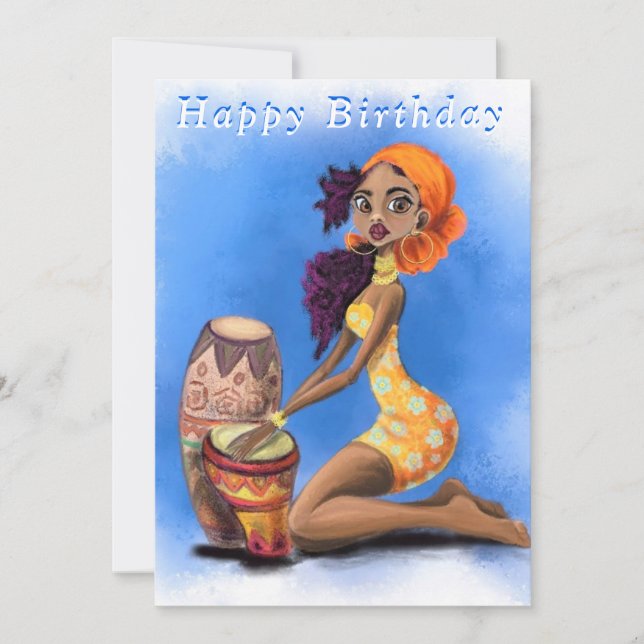 Beautiful African Drummer Girl - Happy Birthday  (Front)