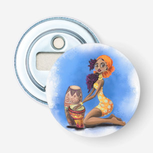 Beautiful African Drummer Girl - Happy Music Party Bottle Opener