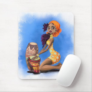 Beautiful African Drummer Girl - Happy Music Party Mouse Mat