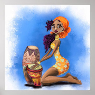 Beautiful African Drummer Girl Poster Painting