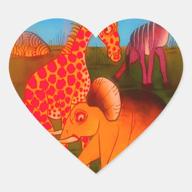 Beautiful African Elephant Giraffe animal safari  Heart Sticker (Front)