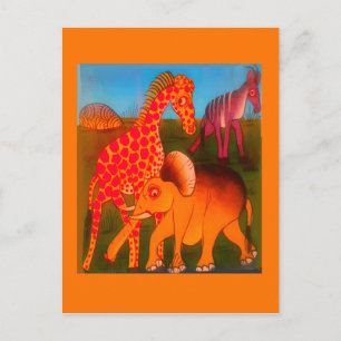 Beautiful African Elephant Giraffe animal safari  Postcard