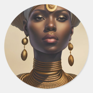 Beautiful African Goddess with coiled fabric hat Classic Round Sticker