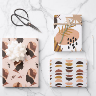 Beautiful African Woman Abstract Brown Pattern Wrapping Paper Sheet