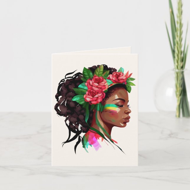 Beautiful African Woman Roses Note Card (Front)