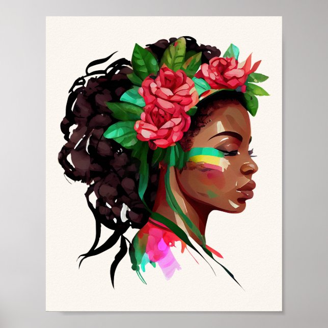 Beautiful African Woman Roses Poster (Front)