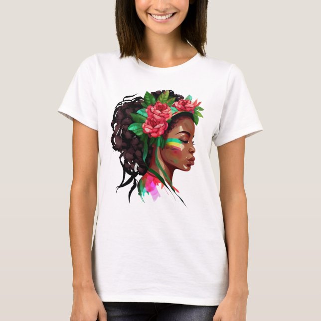 Beautiful African Woman Roses T-Shirt (Front)