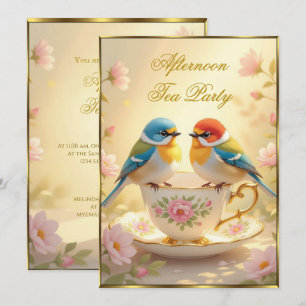 Beautiful Afternoon Tea Party Colourful Birds  Invitation