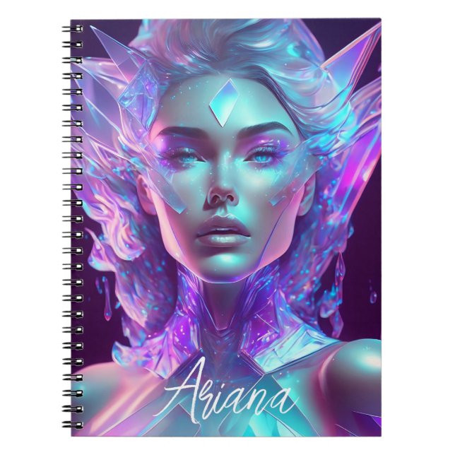 Beautiful Ai Art Pretty Icy Glass like Woman Notebook (Front)