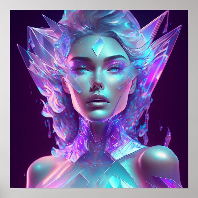 Beautiful Ai Art Pretty Icy Glass like Woman Poster (Front)
