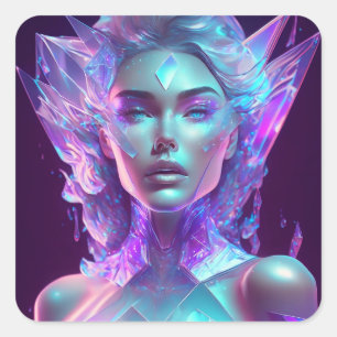 Beautiful Ai Art Pretty Icy Glass like Woman Square Sticker