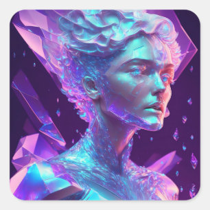 Beautiful Ai Art Pretty Icy Glass like Woman Square Sticker