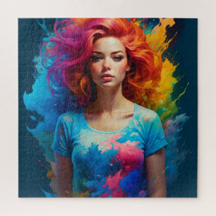 Beautiful Ai Art Woman Colorful Jigsaw Puzzle