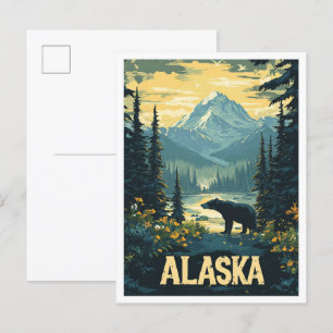 Beautiful Alaska Bear Vintage Illustration Travel Postcard