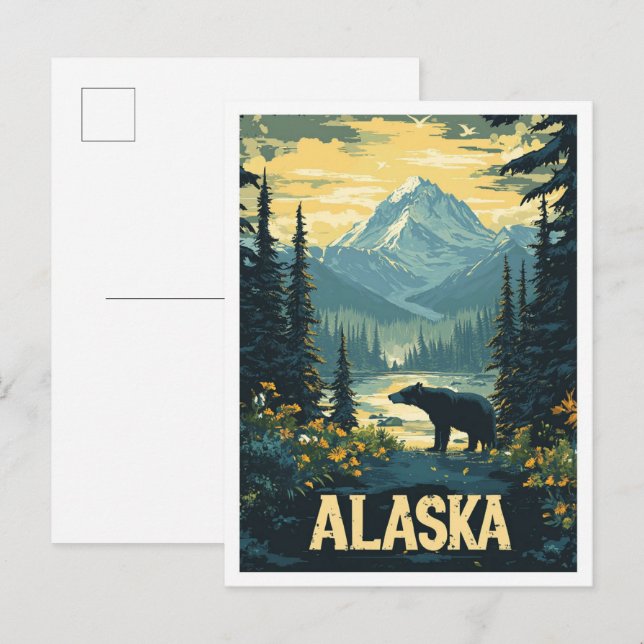 Beautiful Alaska Bear Vintage Illustration Travel Postcard (Front/Back)