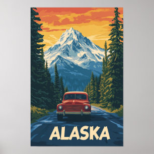 Beautiful Alaska USA Vintage Illustration Travel Poster