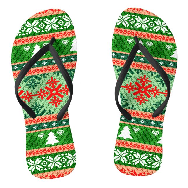 Beautiful All-Over Print Christmas Knit Wallpaper Flip Flops (Footbed)