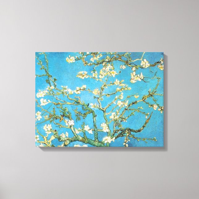 Beautiful almond blossom antique painting blue gre canvas print (Front)
