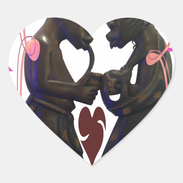 Beautiful  Amazing African Couple: A Romantic Art Heart Sticker (Front)