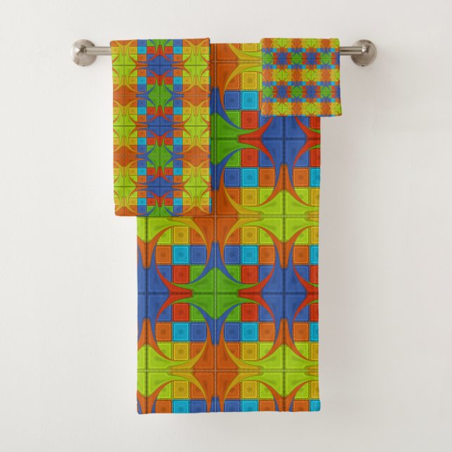 Beautiful Amazing African Rainbow Chequered Print  Bath Towel Set (Insitu)