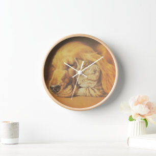 Beautiful Amazing Cat and Dog Cuddling Art Print Clock