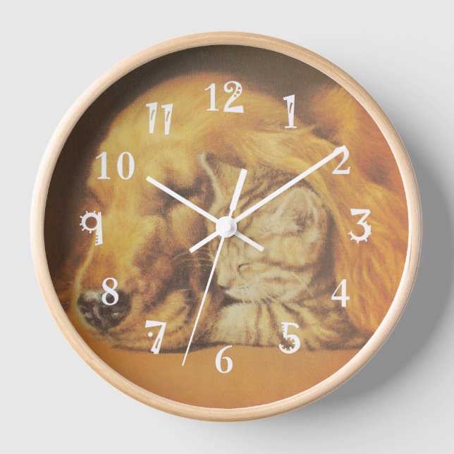 Beautiful Amazing Cat and Dog Cuddling Art Print Clock (Front)