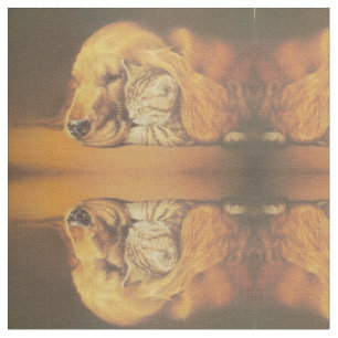 Beautiful Amazing Cat and Dog Cuddling Art Print Fabric